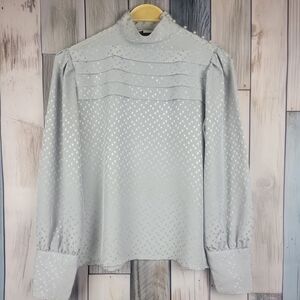 Vintage Katelyn Court Silver Shimmery Ling Sleeve Blouse High Neck Size Medium